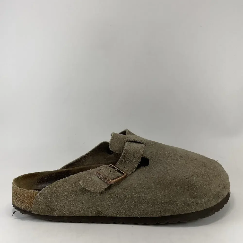 Birkenstock Boston Clogs Taupe Suede Slip On Buckle Sandals Mens 44 US Size 11